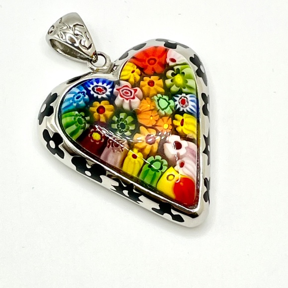 Stainless Steel Millefiori Dimensional Heart Pendant - Picture 1 of 10